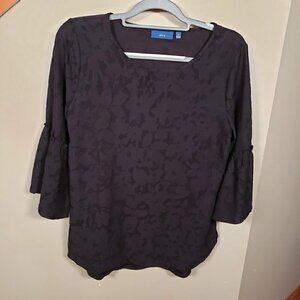 Like NEW Apt. 9 Black Floral Top with Bell Sleeves Size M